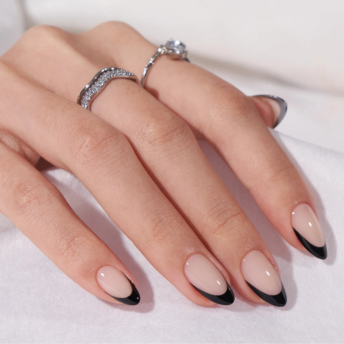 Black French Almond Nails - Xcoatpress