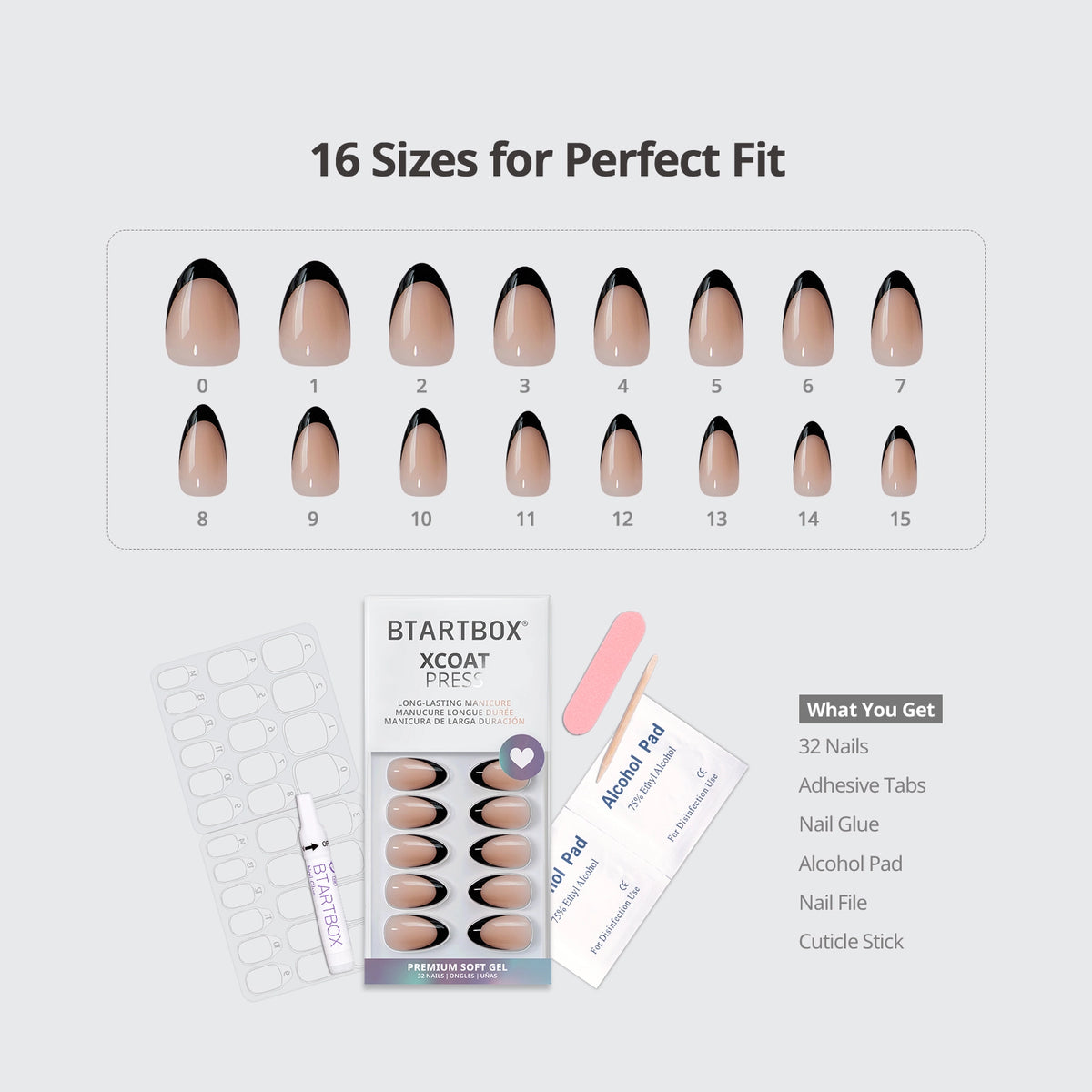 Black French Almond Nails - Xcoatpress