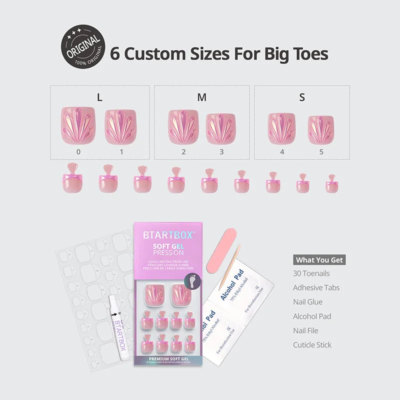 Shell Glow Pedi Square Press On Toe Nails