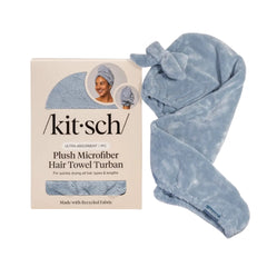 Plush Microfiber Hair Towel Turban with Bow - Coastal Blue