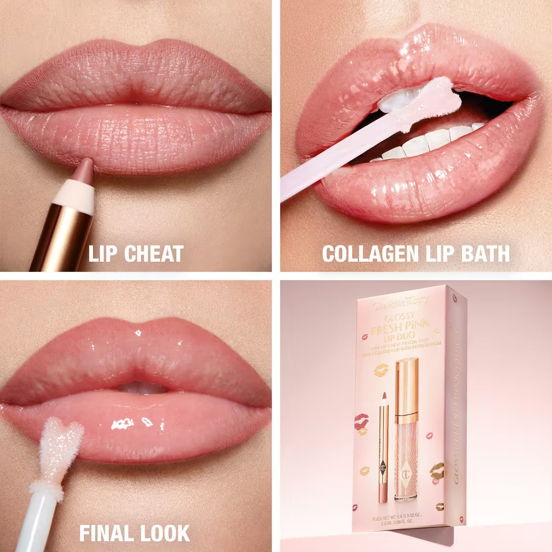 Mini Glossy Pink Lip Gloss + Lip Liner Set - Fresh Pink