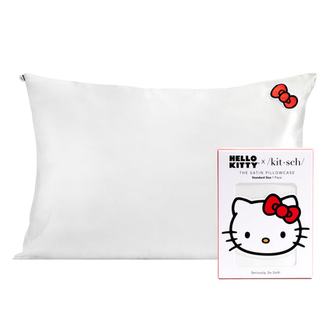 Hello Kitty x Kitsch Satin Pillowcase - Solid Ivory Hello Kitty Bow Standard