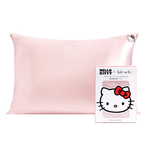 Hello Kitty x Kitsch Satin Pillowcase - Solid Pink Hello Kitty Face Standard