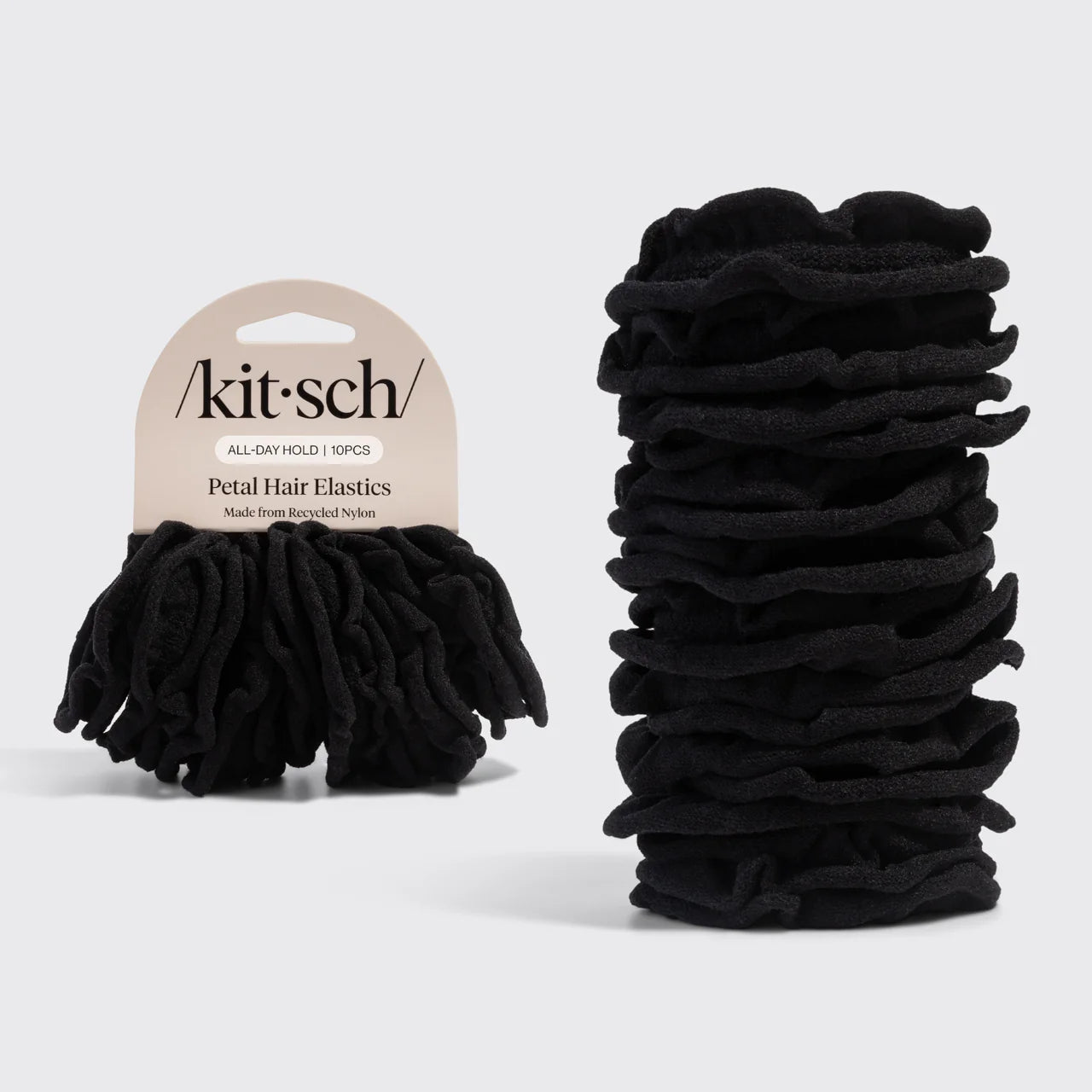 Recycled Fabric Petal Hair Elastics 10pc Set Black