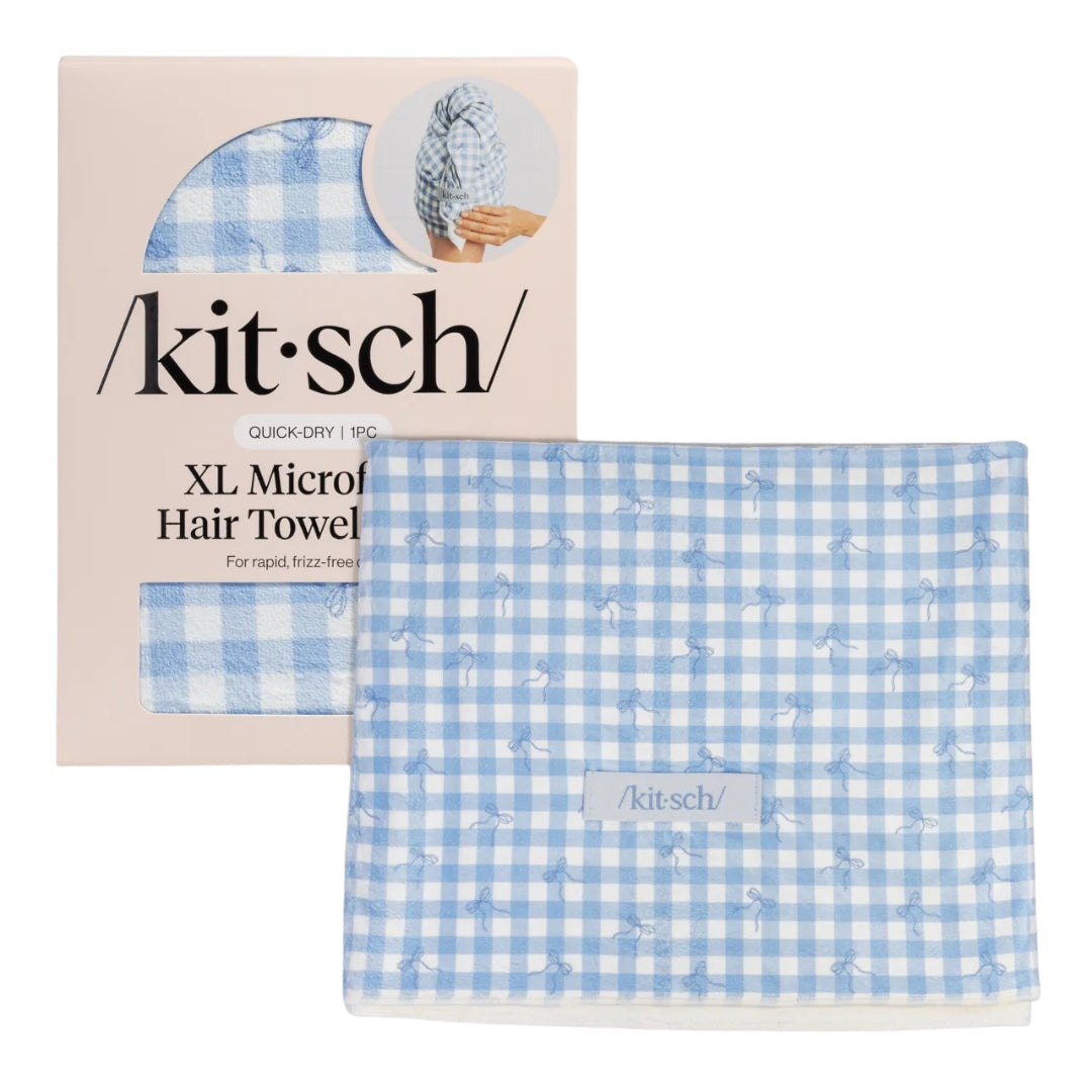 Gingham Blue XL Hair Towel Wrap